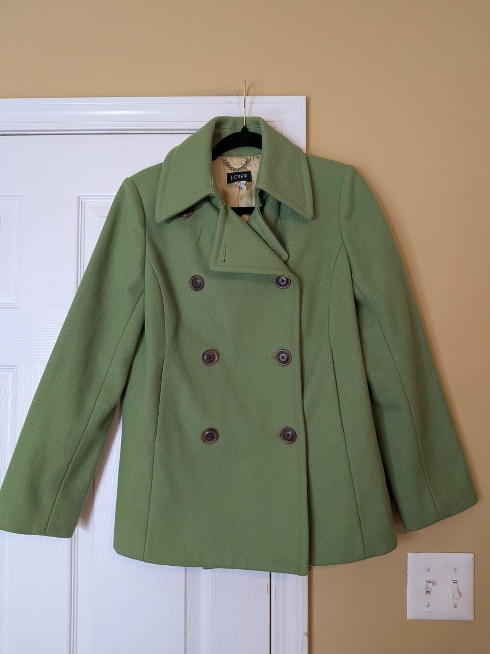 J.Crew Wool Double-Breasted Peacoat Size Small Warm Green Preppy Quiet Luxury